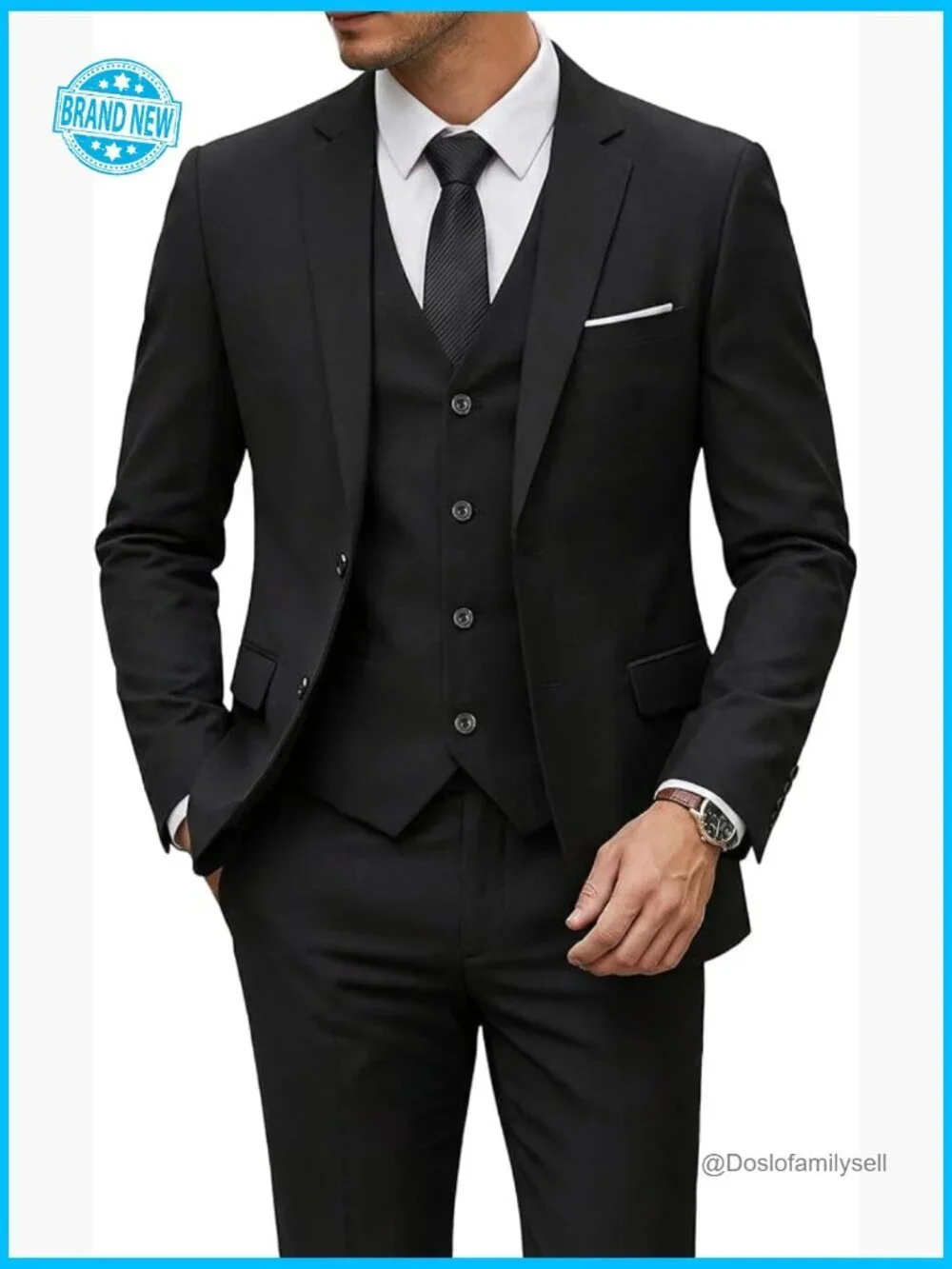 Slim Fit 3-Piece Suit Set with Tie Classic Elegant Business Wedding Formal